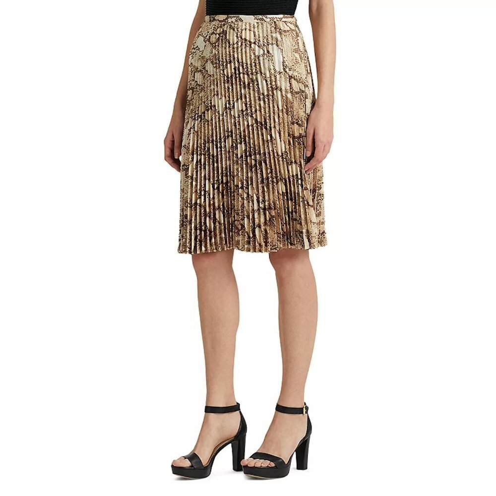 NWT New $195 Ralph Lauren Animal Snakeskin Print Pleated Skirt Size 16